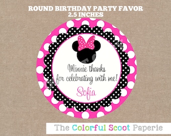 Minnie Mouse Favor Tags, Minnie Mouse Stickers, Hot Pink, Minnie Mouse Printable, Round (#609)