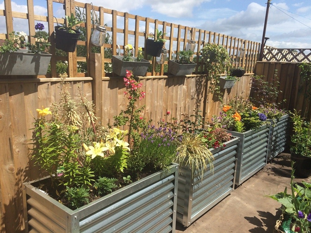 Contemporary Corrugated Metal Raised Garden Bed Metal