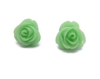 Mint Green Rose Earrings Flower Earrings Rose Jewelry Flower Jewelry Flower Post Earrings Green Flower Stud Earring Cosplay Jewelry