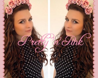 Lana Del Rey Flower Crown/Pink Flower crown/Floral Headband/Wedding Headdress/Halloween /Halo/Festival Ref:040