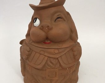 Dog Cookie Jar, Brown Sheriff Dog, Twin Winton Style, 1950s Cookie Jar