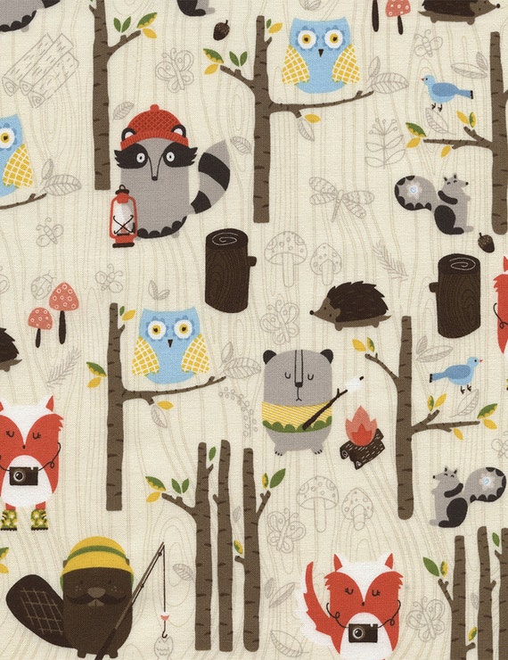Woodland Animals Fabric ByTheYard Novelty Cotton by TCSFabrics