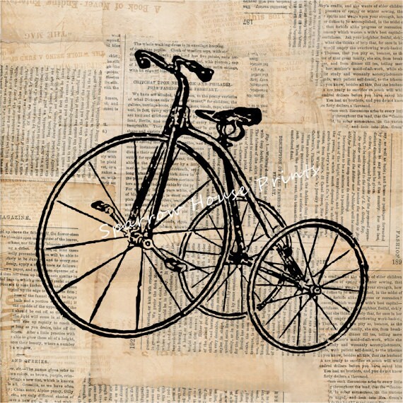 Antique Print Tricycle Wall Art Bike Bicycle Home Decor Vintage Print