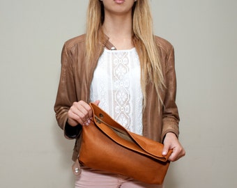 Sale!!! Brown Leather Clutch purse, fold over clutch bag, Small leather Handbag, Soft Large Clutch Purse, Fold over clutch Purse