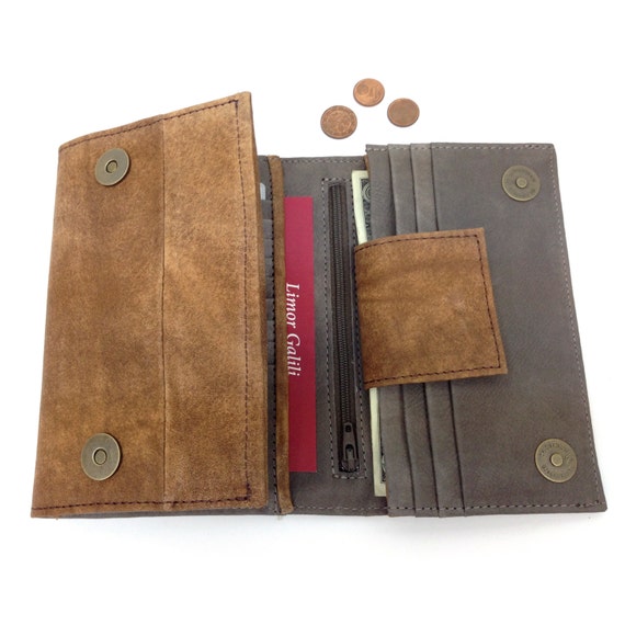 Sale Womens Distressed brown Leather Wallet Womens by LimorGalili