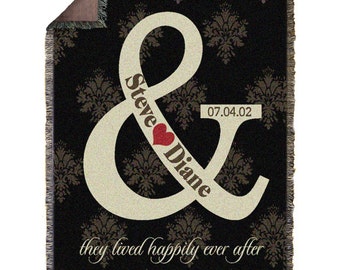 Personalized Wedding Throw Blanket, Woven Wedding Blanket Throw, Damask Wedding Blanket, Personalized Throw Blanket, Wedding Keepsake Gift
