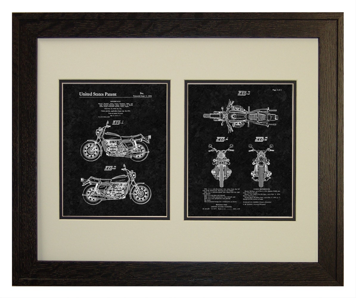 Framed Patent Art Motorcycle WITH Real Rustic Wood Frame