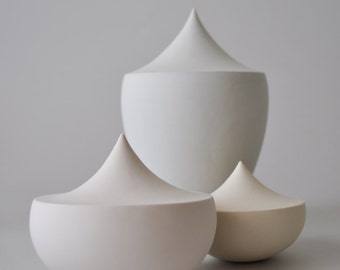 Contemporary Ceramic Sculpture Trio in pastel colors / Porcelain matte vessel / Ceramic Art Object / Modern ceramic design / Vanitas