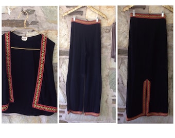 Embroidered Ribbon Vest Mexican Style+ Skirt + Pant set