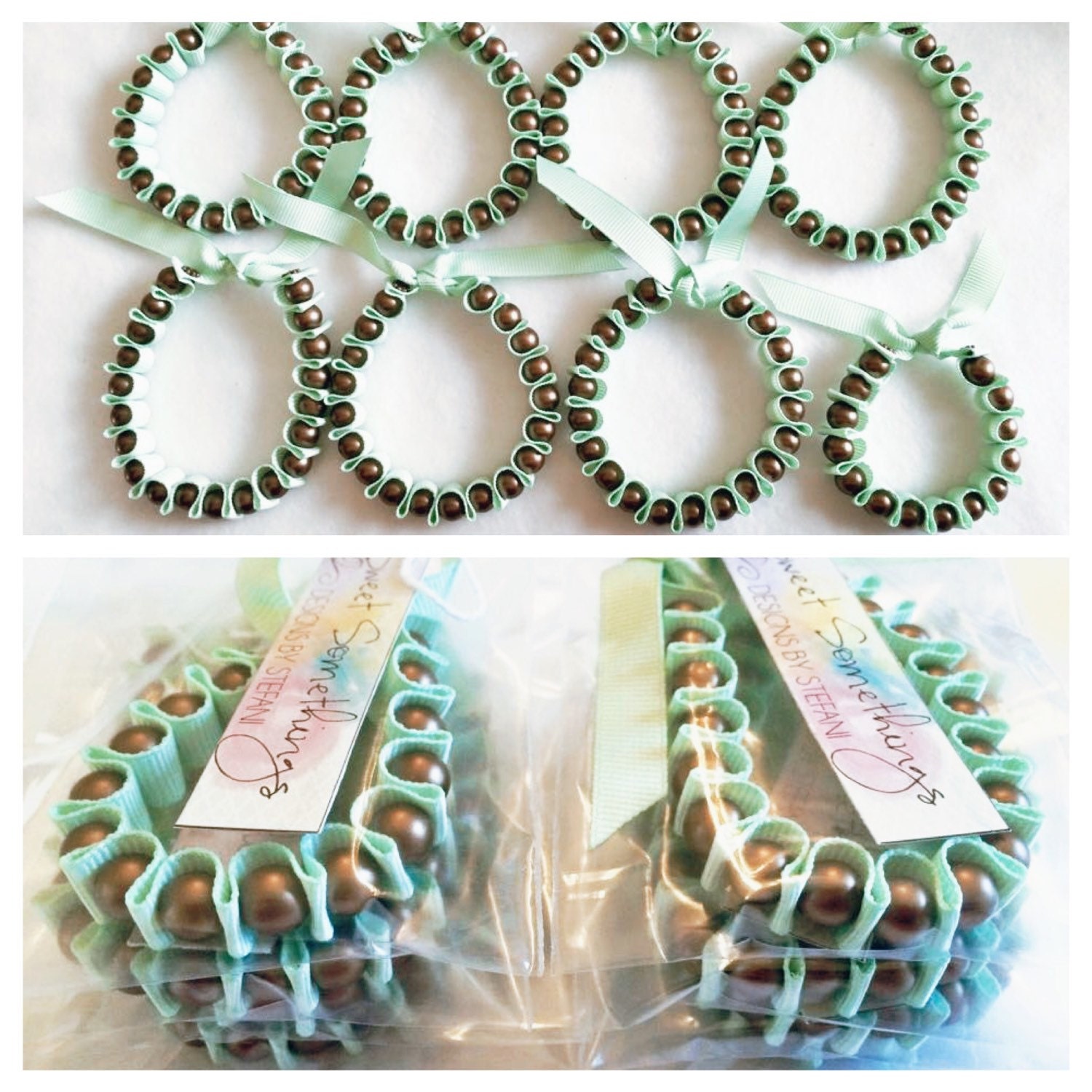 CUSTOMBeaded Ribbon Bracelets Bridesmaid by sweetsomethingsdbs