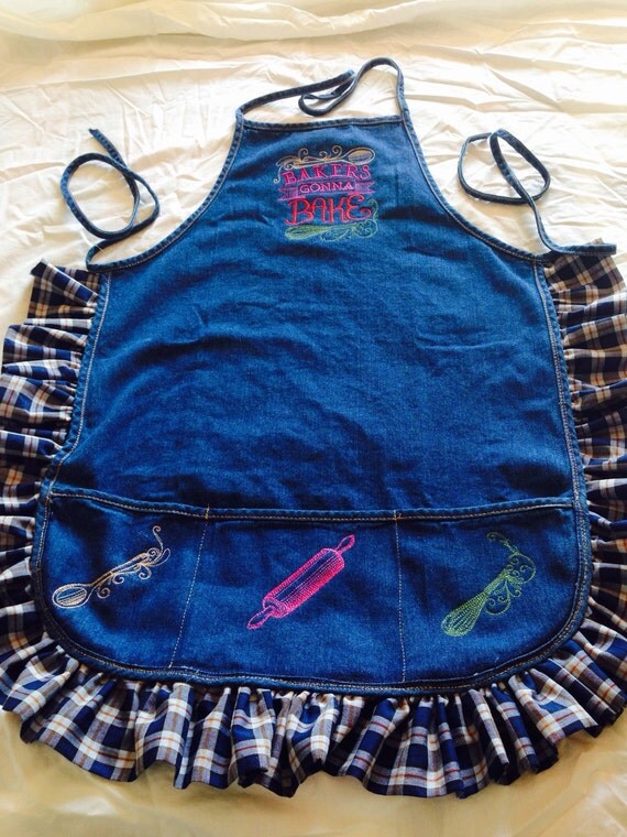 Items similar to Denim embroidered apron on Etsy