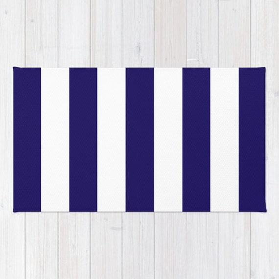 Stripes Area Rug Navy Blue and White Nautical by AldariHome