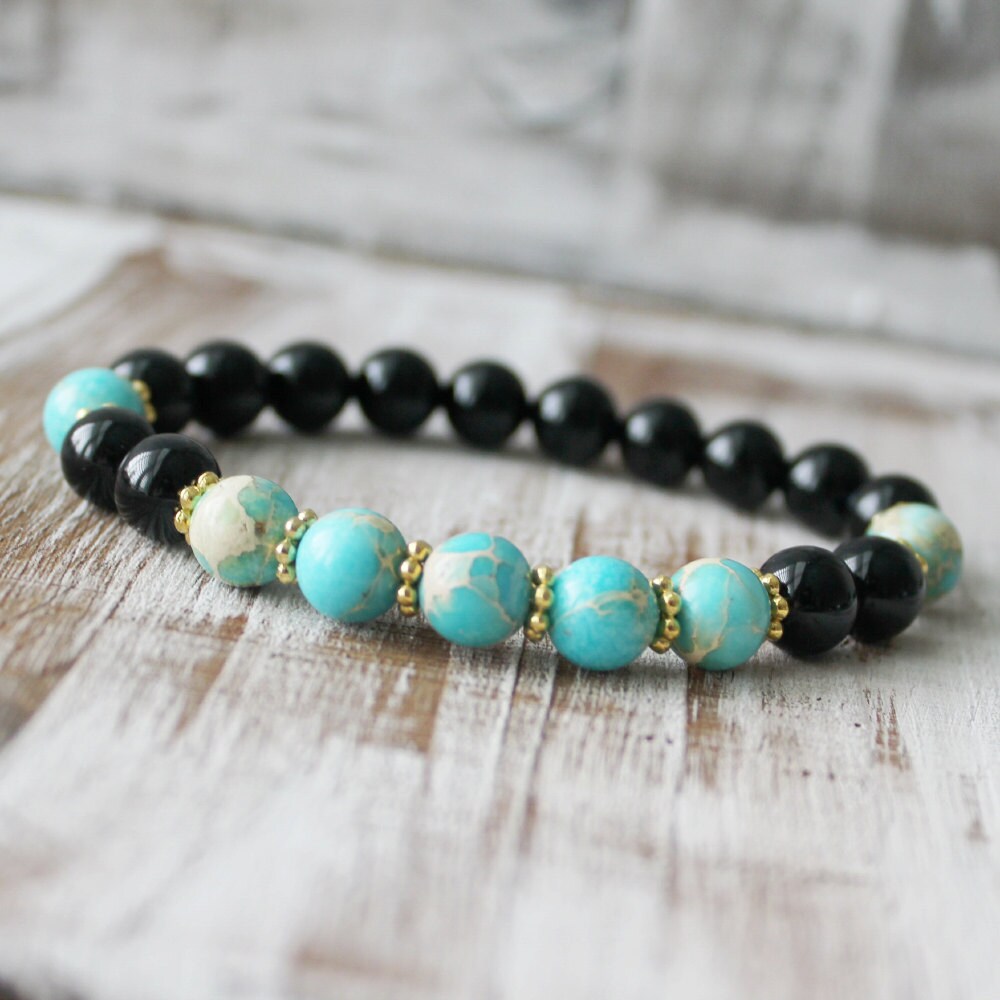 Yoga Bracelet Healing Bracelet Black Onyx Bracelet by DazzleDream