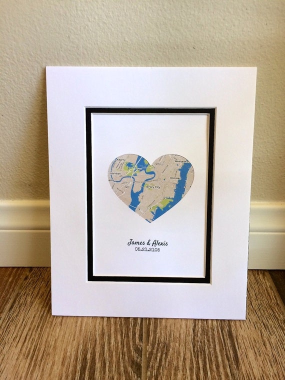 Map Art- First Anniversary or Wedding Gift- Map Heart- One Year Paper ...