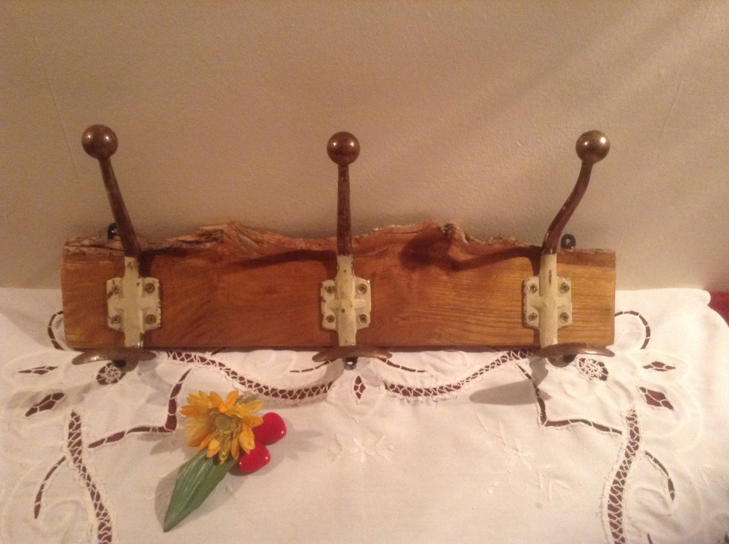 RUSTIC, 3 Hanger Coat and Hat Rack / Hooks, Vintage French, Hardwood