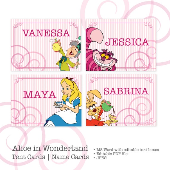 Instant Download Printable Alice in Wonderland Name Tag