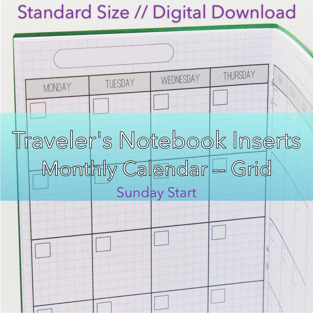 Monthly Planner Grid Standard Size Printable Travelers