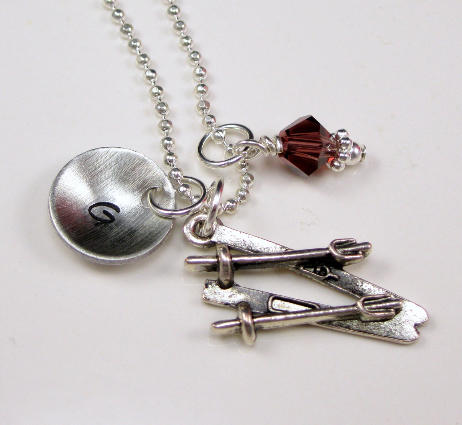 Ski Necklace skis and poles charm Necklace skier Necklace