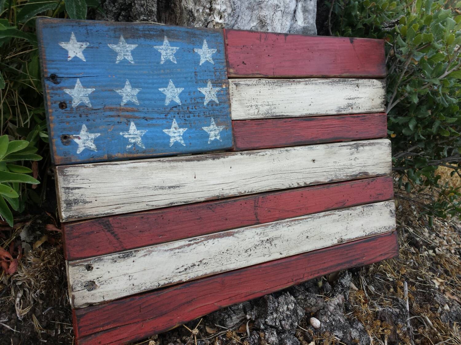 Distressed wood American flag art