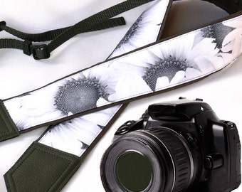 Sunflowers Camera strap. Grey Flowers Camera strap. DSLR / SLR Camera Strap. Fashion accessory by InTePro