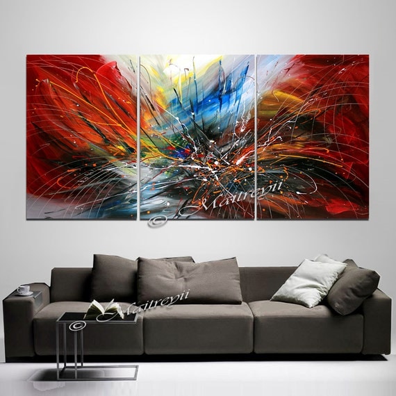 Triptych Large Wall Art ABSTRACT PAINTING Acrylic by largeartwork