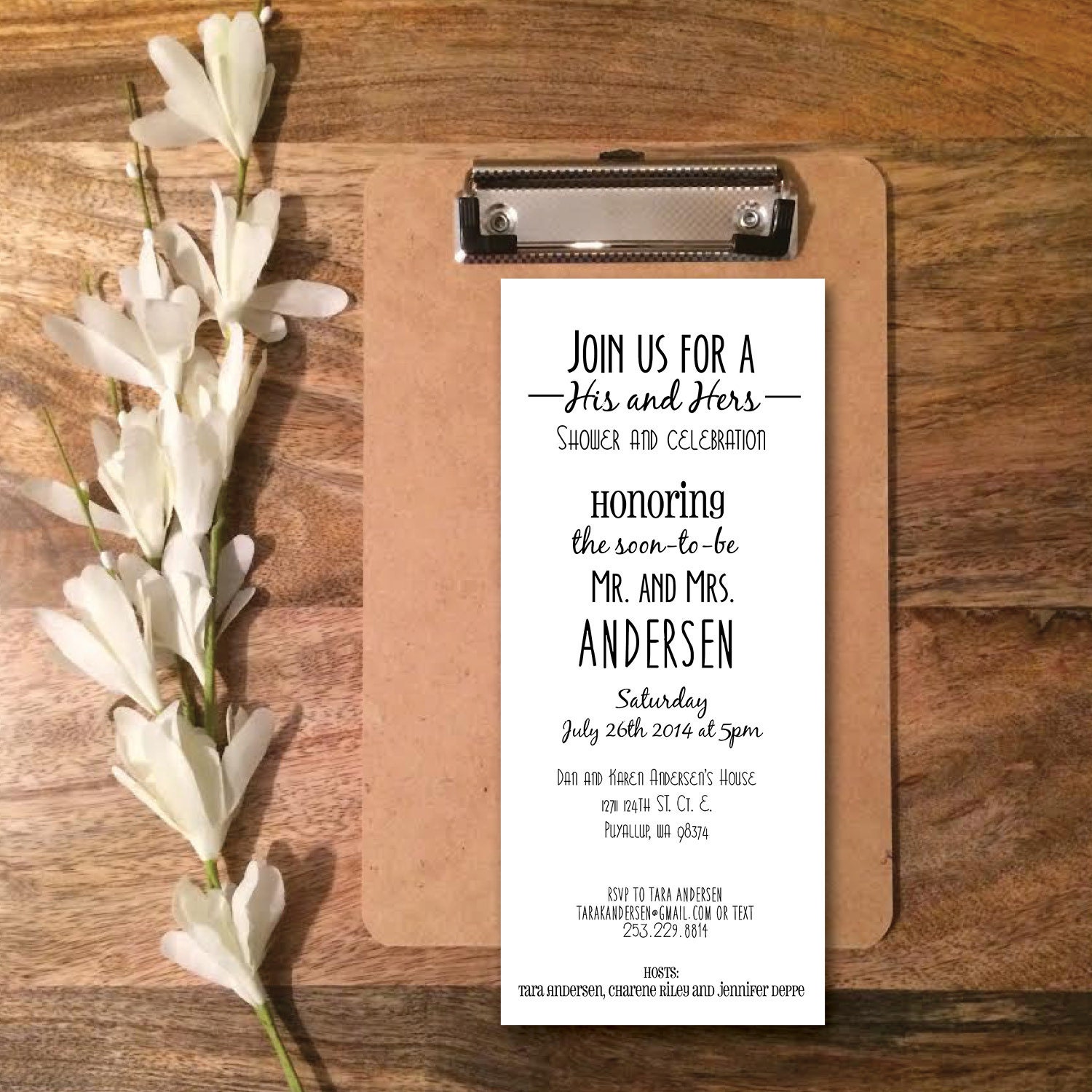 Personalized His and Hers Wedding Shower Invitation Digital