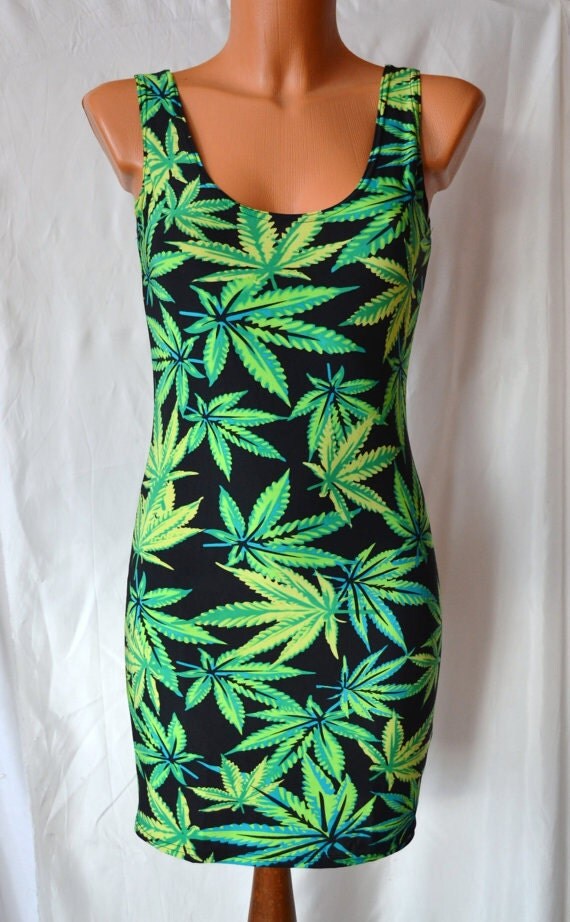 MARIJUANA DRESS MINI Dress Leaf Marijuana Cannabis by 8ANDEAU