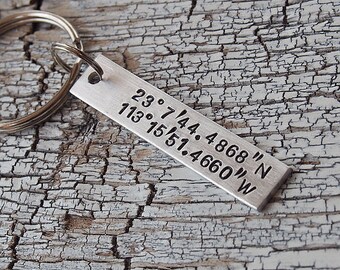 Custom Coordinates Keychain, Latitude longitude Keychain, gps Personalized keychain, gps Custom keychain, Silver Latitude longitude Keychain