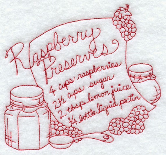 Raspberry Preserves Recipe Embroidered Kitchen Towel
