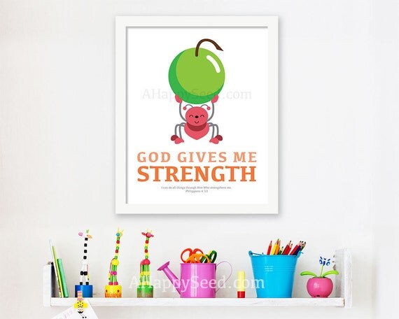 Items similar to God Gives Me Strength Printable Bible JPG Poster ...