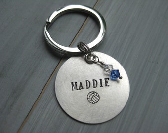 Sterling Silver Volleyball Keychain Soccer Keychain Lacrosse Key Chain Field Hockey Keychain Hand Stamped Custom Keychain Graduation Gift