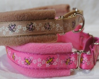Fleece Lined Martingale Dog Collar - Honey Bees & Flowers - 50mm width