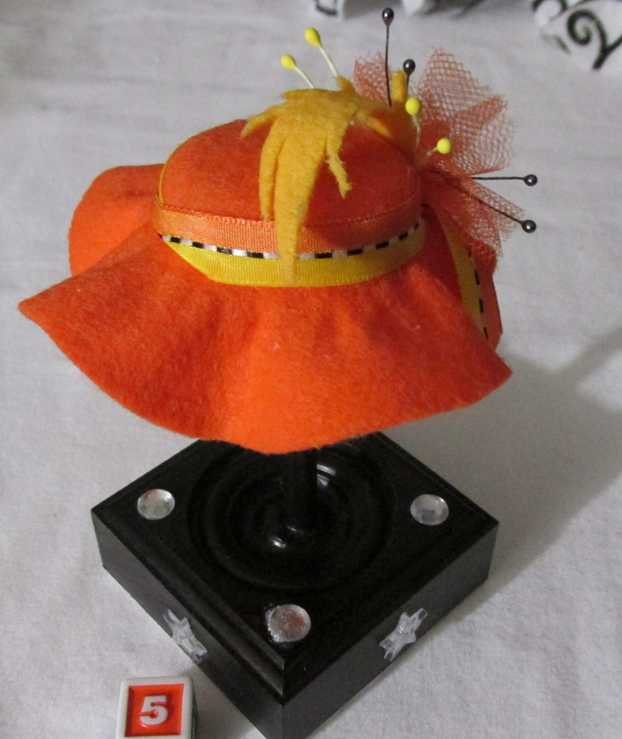 Hand Made Felt Barbie Doll Hat in Orange Yellow & by CMFancyHats