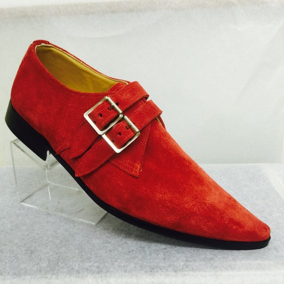 2 Strap winklepicker shoe in red suede