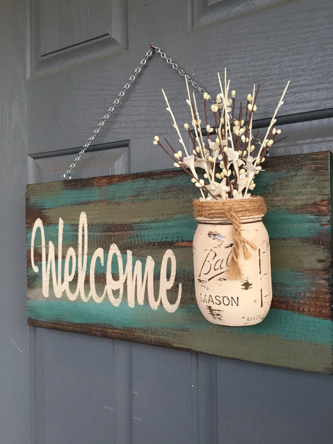 Rustic Outdoor Sign in Blue/Green Wood by RedRoanSigns
