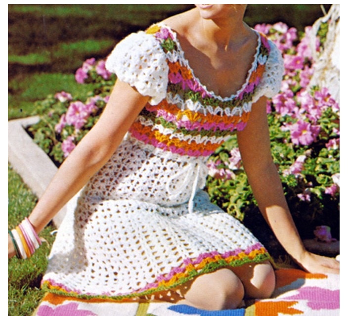 Crochet DRESS Pattern Vintage 70s Crochet Dress Pattern Boho