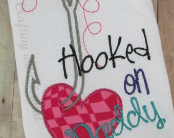 Hooked on mommy-hooked on daddy -Valentine's shirt or onesie--short sleeve--boys or girls