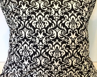 Pillow Cover Black and Cream Damask Decorative