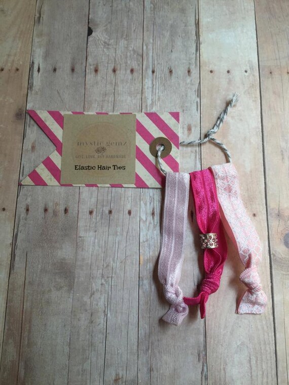 Set of 3 Elastic Hair Ties Beaded Hair Tie Pink Hair Ties