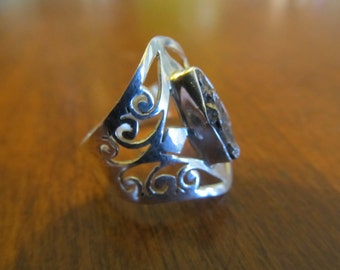 Hand Made Silver Filigree and Meteorite Ring Size 8.5