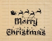 CIJ SALE Merry Christmas Sign, Digital Christmas Text, Calligraphy, Christmas Word Art, Instant Download, Iron On Transfer, Digital Graphics