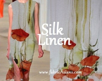 Red Linen Fabric. Silk Linen. Red Poppy. 130x140cm
