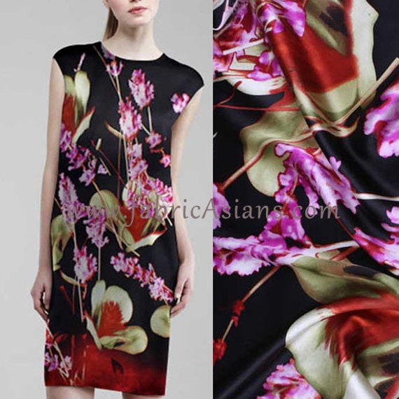 Items similar to Black Print Silk. Black Red Silk. 106x106cm. SSB100421 ...