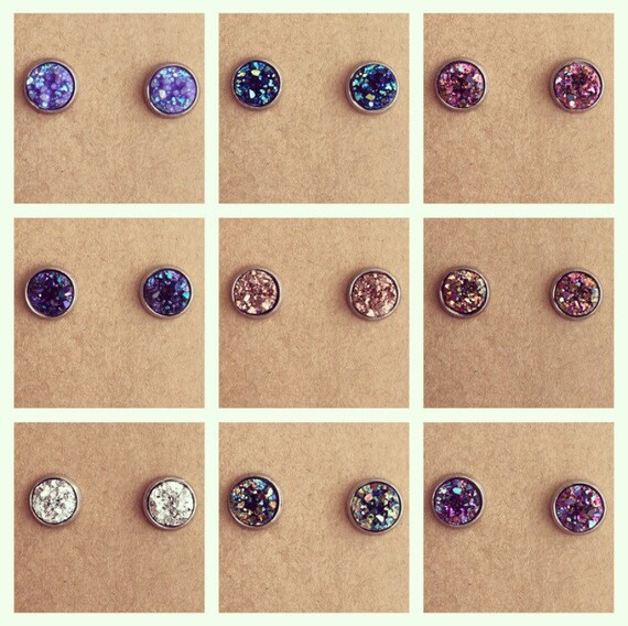 Hypoallergenic Resin Druzy Earrings 10mm