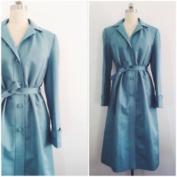 Vintage turquoise trench coat by ShopMetallicHearts on Etsy