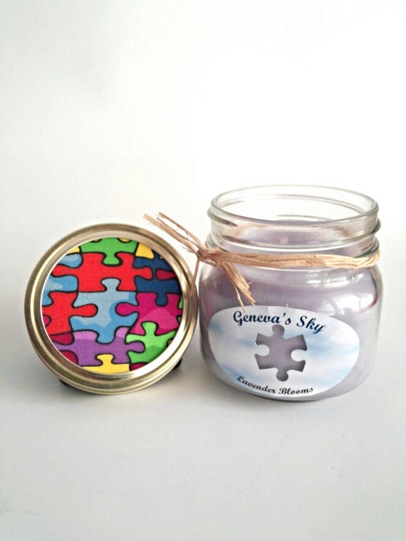 Jar candle container candle Autism awareness autism by GenevasSky