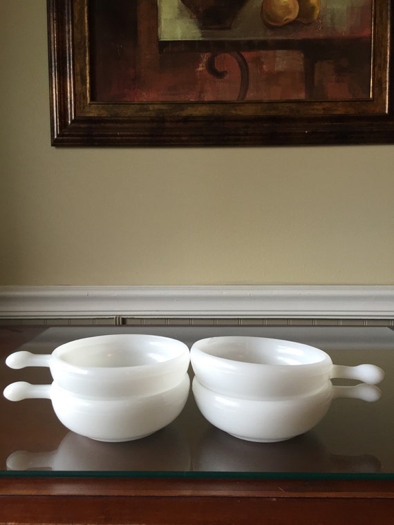Vintage Milk Glass Handled Soup Bowls set of 4 by TheBellaRuetique