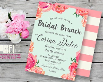 Tea Stained Watercolor Floral Bridal Brunch Invitation