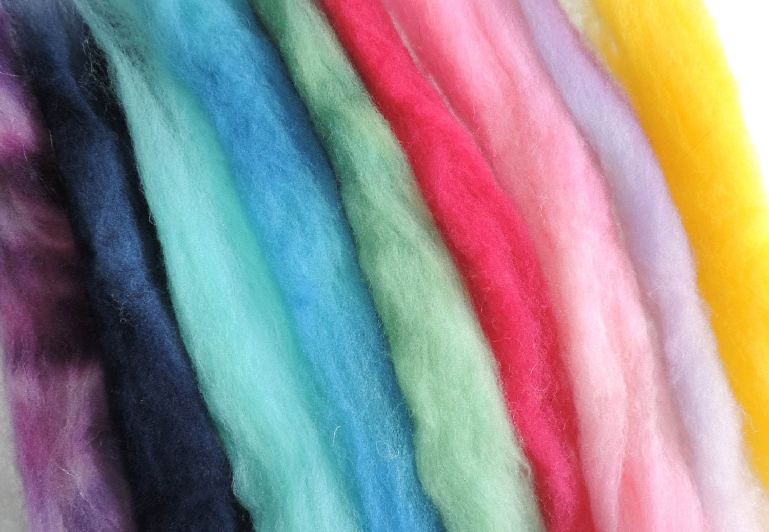 Hand dyed Wool Roving Lot of 10 Strips Each 12 by TheFiberQueenUSA