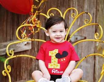 Mickey Mouse Birthday Shirt-Personalized Disney Shirt-Embroidered Disney Shirt-Boys Shirt-Toddler-First Birthday Shirt-Mickey Birthday Shirt